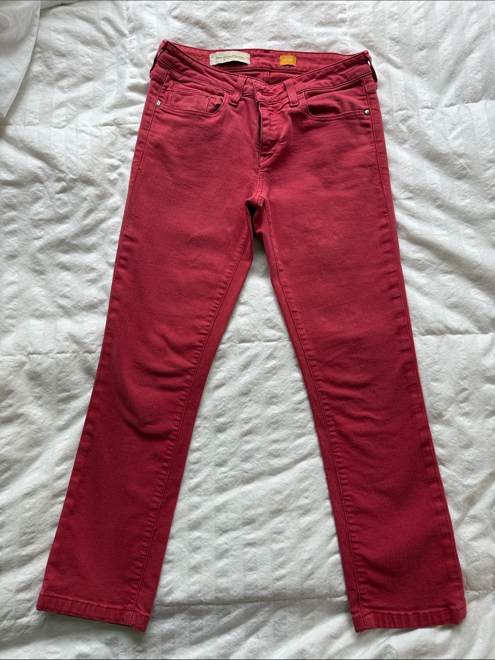 Pilcro and the Letterpress Straight Leg Jeans in Rich Berry Red